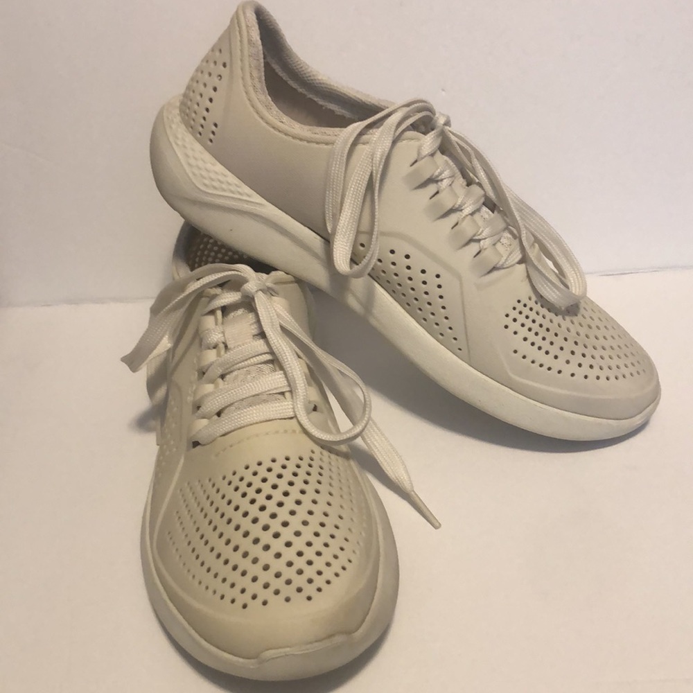 Crocs Women’s LiteRide Pearl White Pacer Laceup Sneakers - Picture 2 of 8